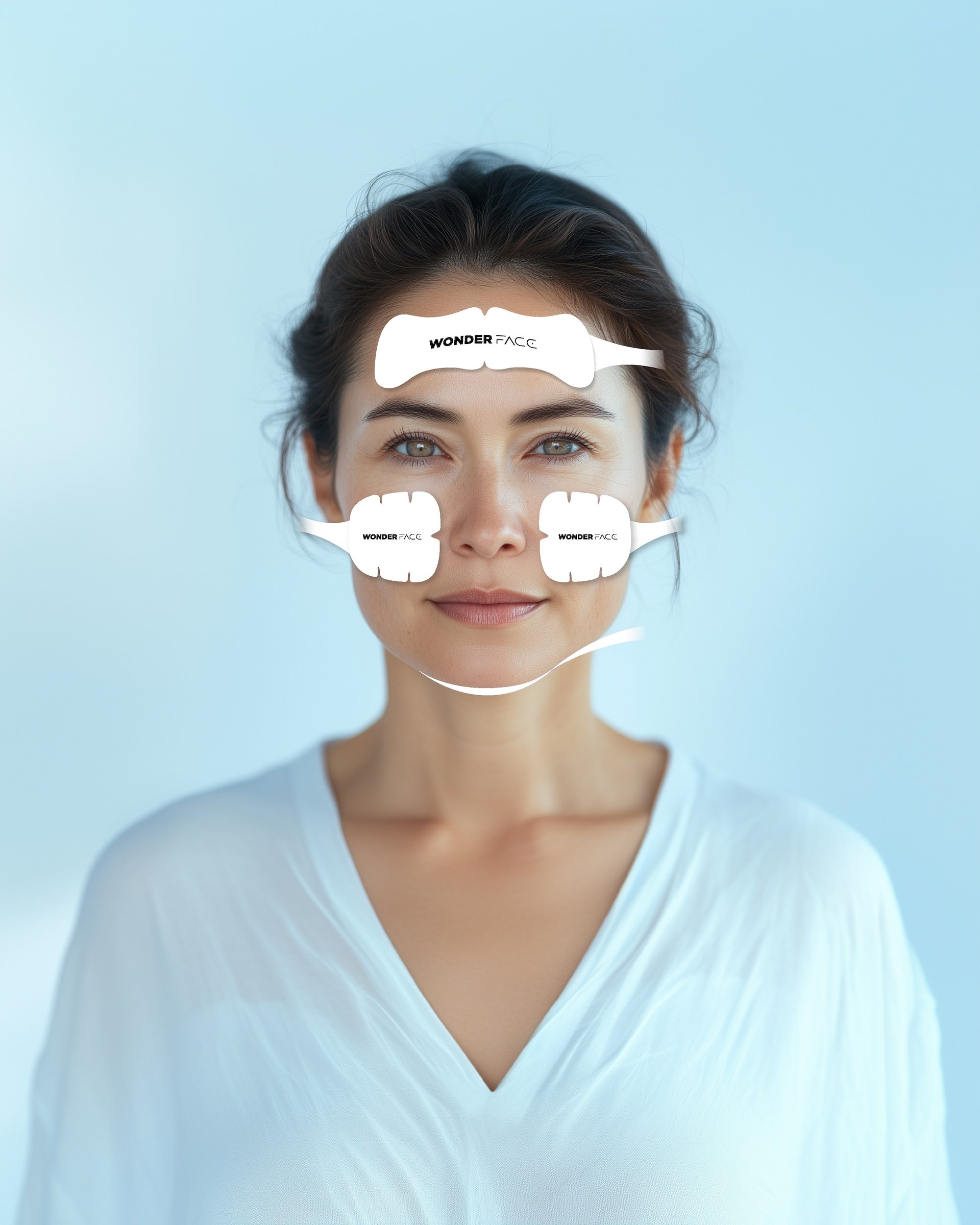 Mujer usando el aparato de tonificación facial Wonder Face