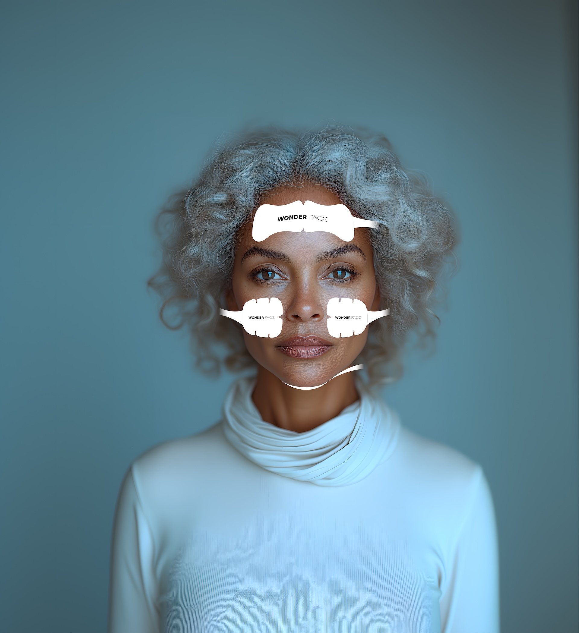 Mujer usando el aparato de tonificación facial Wonder Face