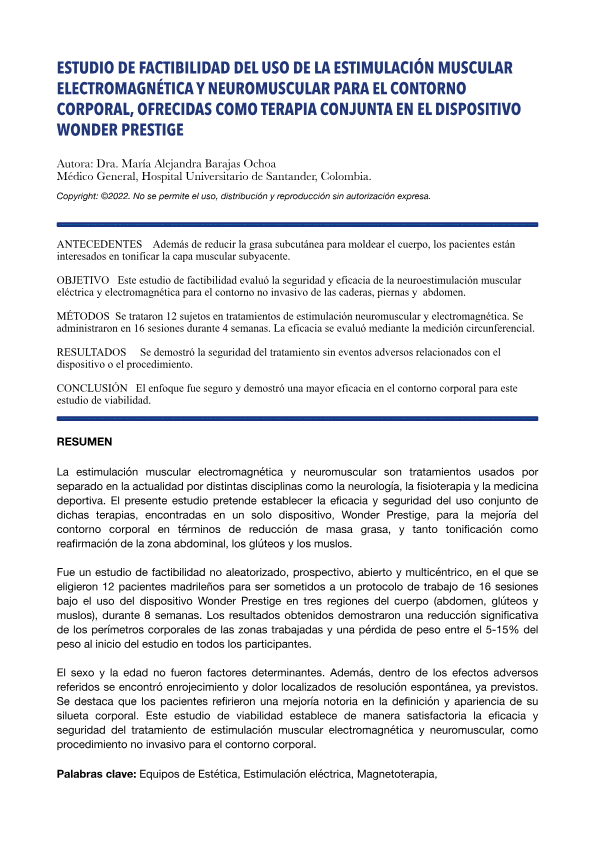 ESTUDIO DE FACTIBILIDAD DEL USO DE LA ESTIMULACIÓN MUSCULAR
ELECTROMAGNÉTICA Y NEUROMUSCULAR