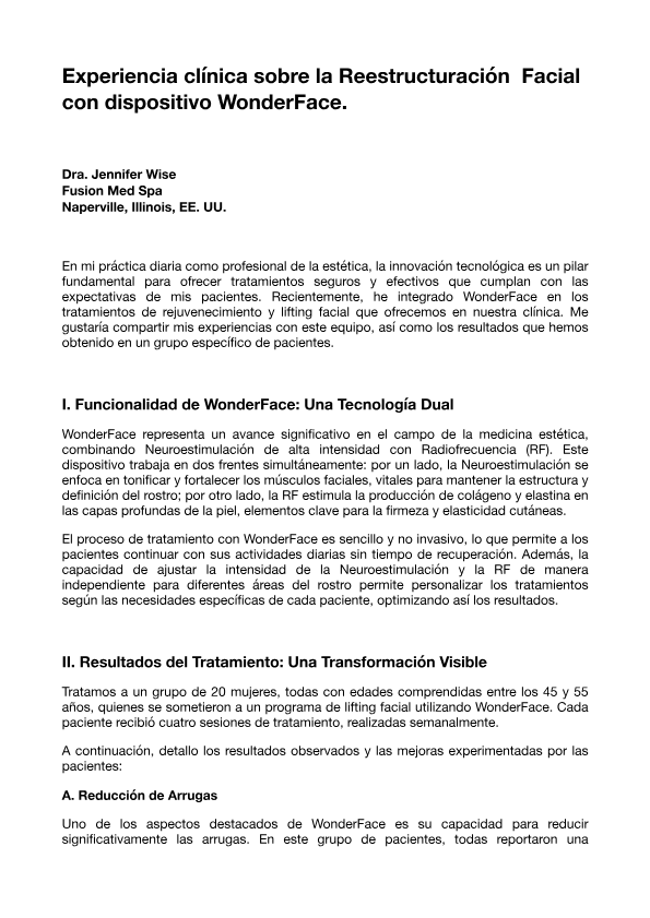 Experiencia clínica sobre la Reestructuración Facial
con dispositivo WonderFace.
