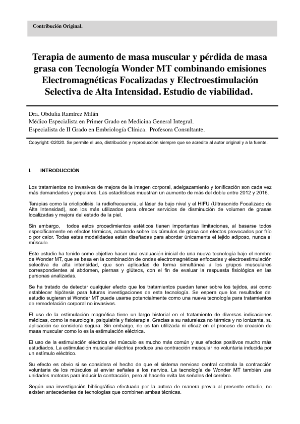 Terapia de aumento de masa muscular y pérdida de masa
grasa con Tecnología Wonder MT