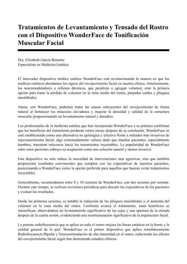Tratamientos de Levantamiento y Tensado del Rostro con el Dispositivo WonderFace de Tonificación Muscular Facial